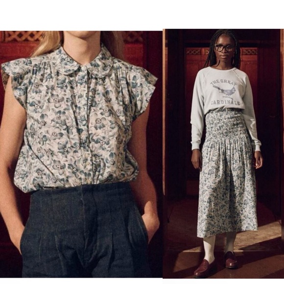 THE GREAT. Dresses & Skirts - The Great. SET Sz 0 / XS Light Sky Pressed Floral The Knoll Skirt & Wren Top